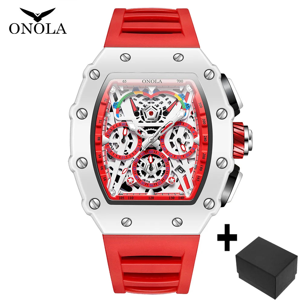 Montre à quartz de luxe ONOLA pour homme, bracelet en silicone, étanche, chronographe, livraison directe
