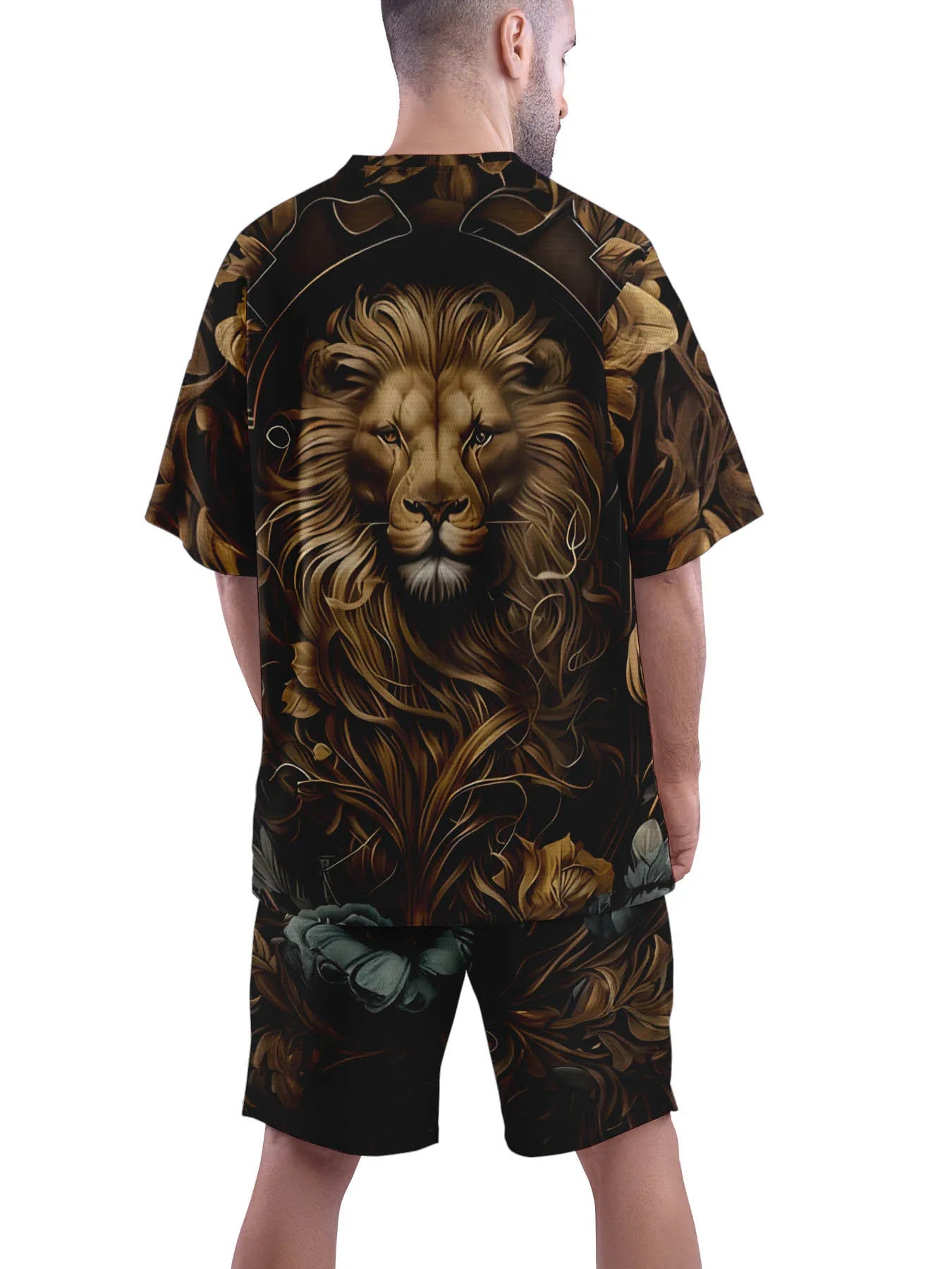 Casual sports suit breathable outdoor leisure men's T-shirt five-point pants suit summer 3D printing suit men's adult