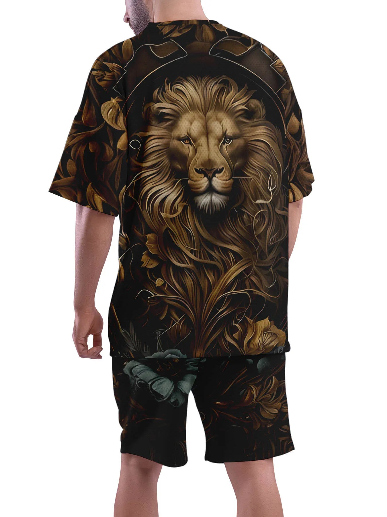 Casual sports suit breathable outdoor leisure men's T-shirt five-point pants suit summer 3D printing suit men's adult