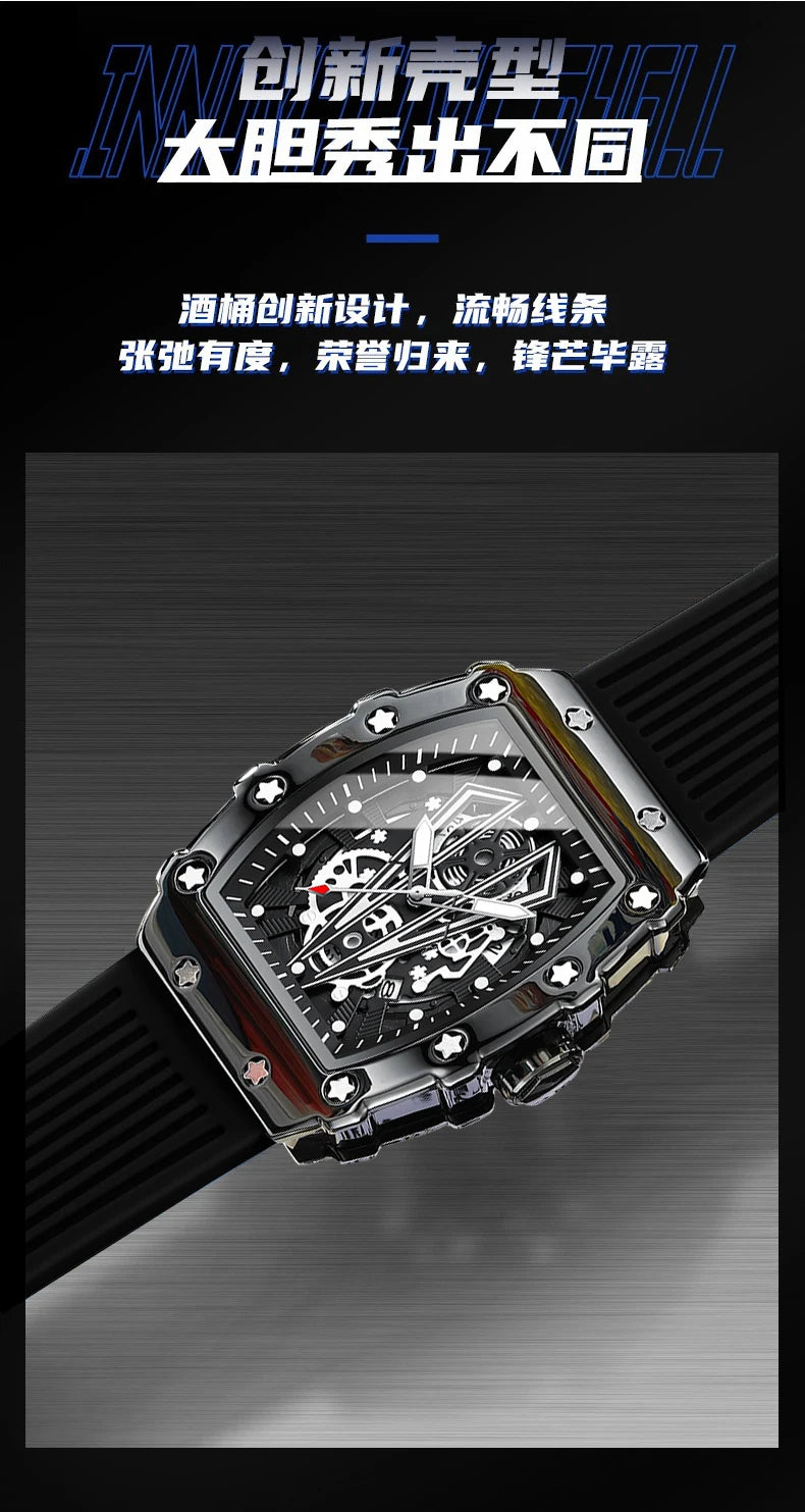Foreign trade manufacturers direct sales men's watch men luminous waterproof quartz watch Tiktok wine barrel shape new