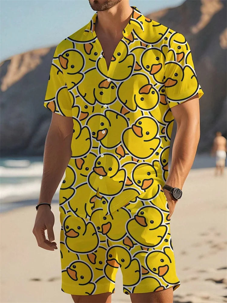 2-piece Summer Men's Short-sleeved Shirt And Beach Shorts Set Outdoor Street Men's Fashionable Shirt Beach Men's Casual Shorts