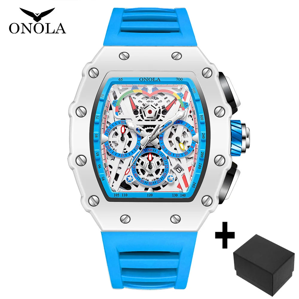 Montre à quartz de luxe ONOLA pour homme, bracelet en silicone, étanche, chronographe, livraison directe