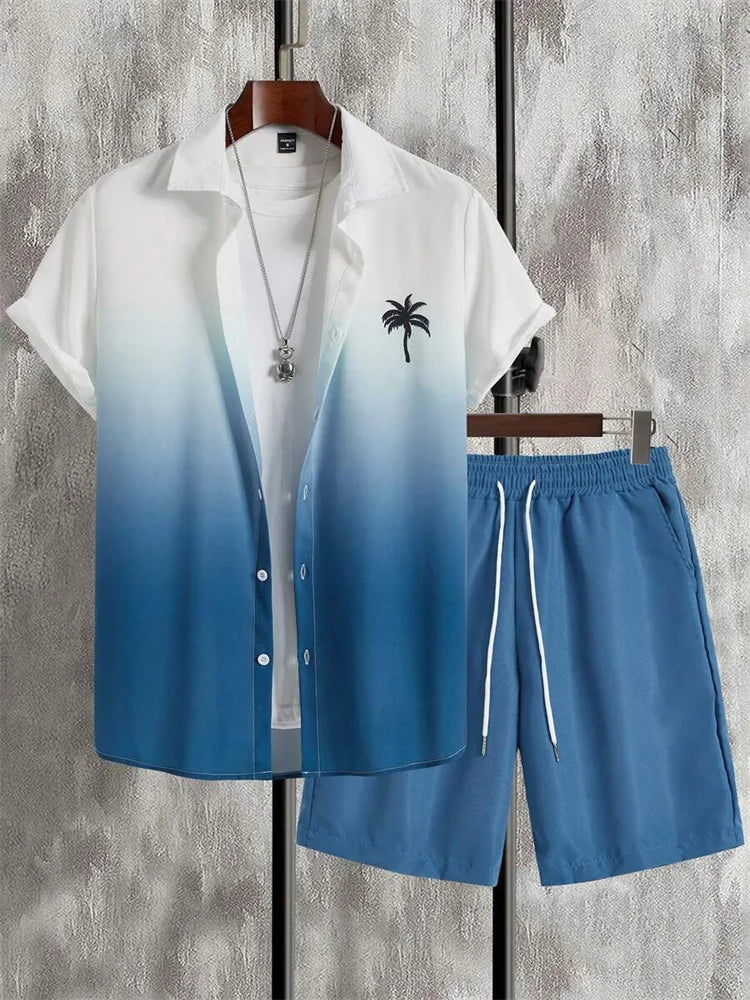 2-piece Summer Men's Short-sleeved Shirt And Beach Shorts Set Outdoor Street Men's Fashionable Shirt Beach Men's Casual Shorts