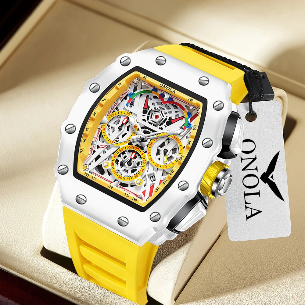 Montre à quartz de luxe ONOLA pour homme, bracelet en silicone, étanche, chronographe, livraison directe