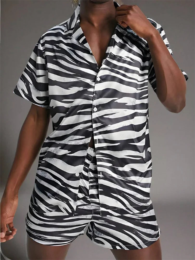 2-piece Summer Men's Short-sleeved Shirt And Beach Shorts Set Outdoor Street Men's Fashionable Shirt Beach Men's Casual Shorts