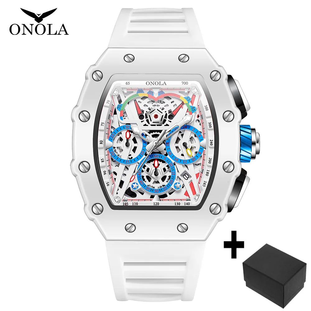 Montre à quartz de luxe ONOLA pour homme, bracelet en silicone, étanche, chronographe, livraison directe