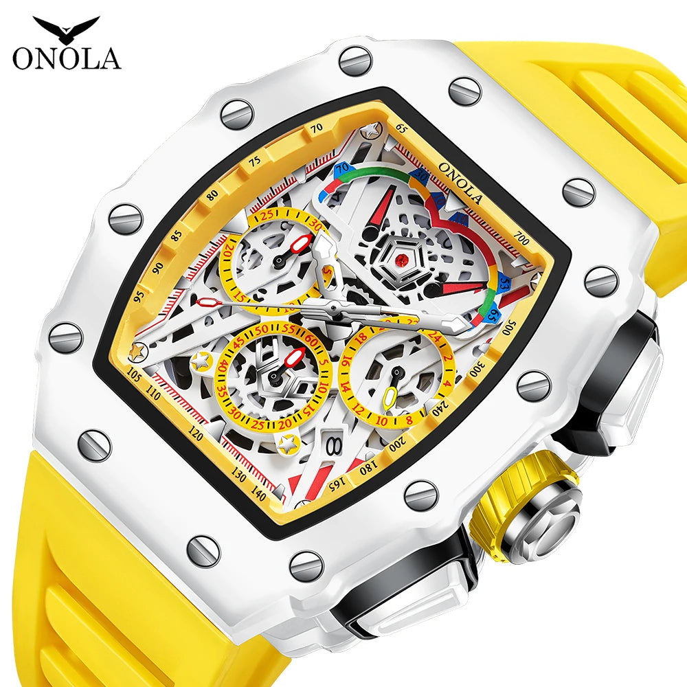 Montre à quartz de luxe ONOLA pour homme, bracelet en silicone, étanche, chronographe, livraison directe