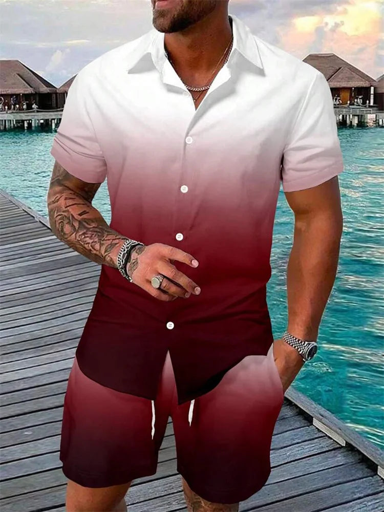 2-piece Summer Men's Short-sleeved Shirt And Beach Shorts Set Outdoor Street Men's Fashionable Shirt Beach Men's Casual Shorts