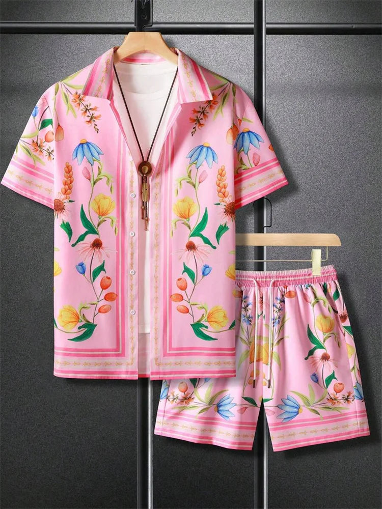 2-piece Summer Men's Short-sleeved Shirt And Beach Shorts Set Outdoor Street Men's Fashionable Shirt Beach Men's Casual Shorts