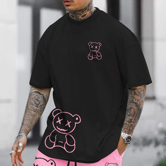 Funny Bear Out Tracking Printed Graphic T-shirt Men's and Women's Loose Short Sleeve Men's Harajuku Street Sports T-shirt