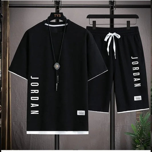 2024 Men's Summer Waffle Set Brand Fashion Casual T-shirt+Shorts Set Men's Sports Set Loose ComfortableSlow RunningQuick Dr