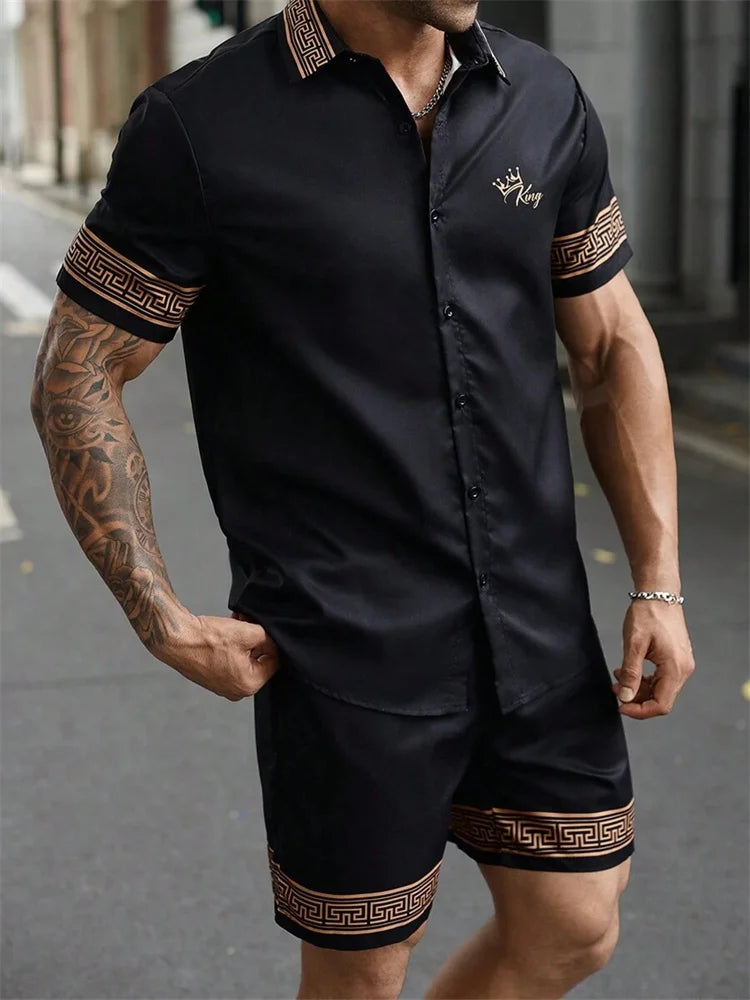 2-piece Summer Men's Short-sleeved Shirt And Beach Shorts Set Outdoor Street Men's Fashionable Shirt Beach Men's Casual Shorts