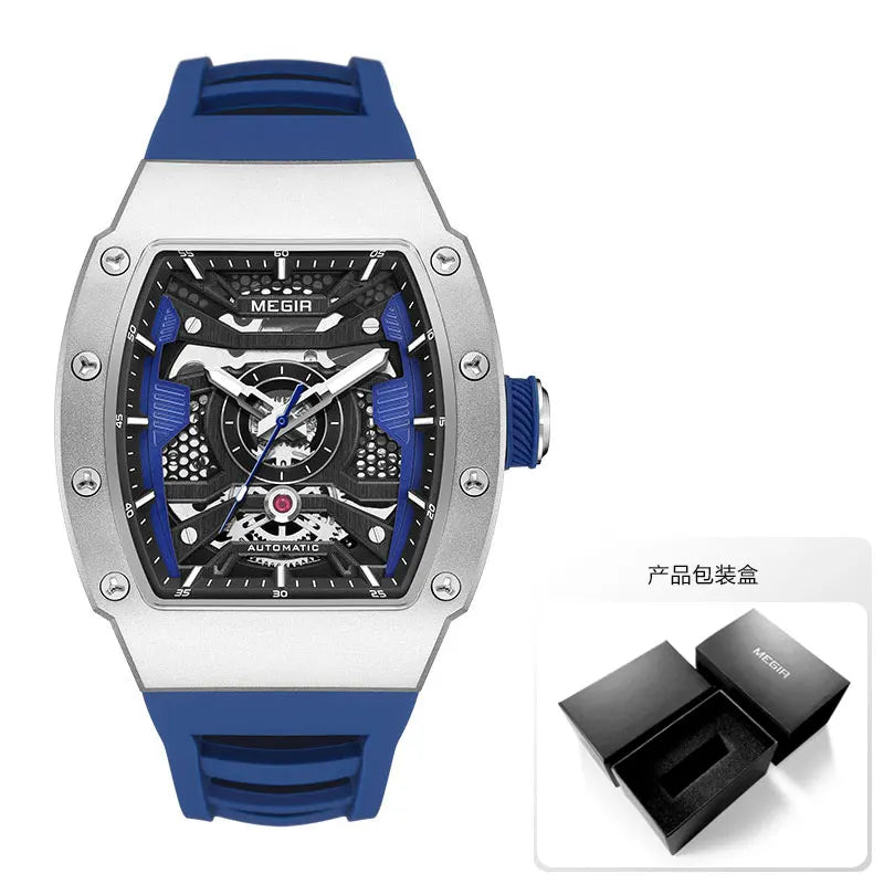 Montre mécanique automatique MEGIR pour homme, montre-bracelet de sport tendance avec boîtier en acier inoxydable, bracelet en silicone, aiguilles lumineuses 8604
