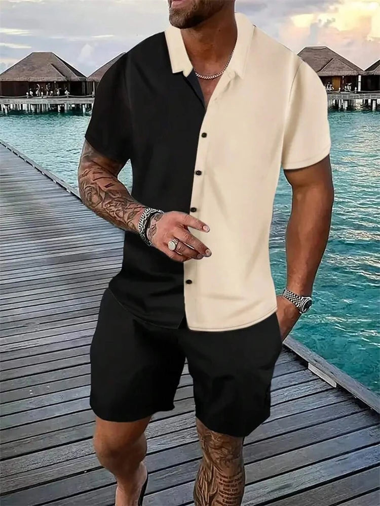 2-piece Summer Men's Short-sleeved Shirt And Beach Shorts Set Outdoor Street Men's Fashionable Shirt Beach Men's Casual Shorts