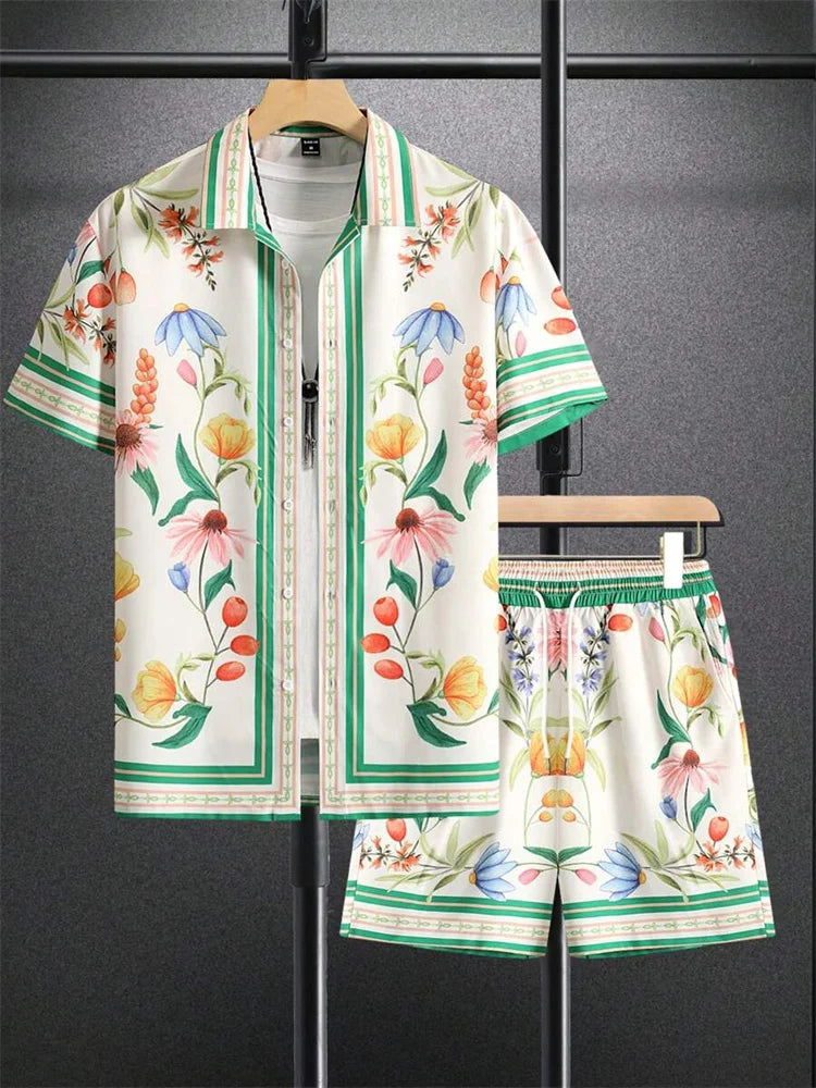2-piece Summer Men's Short-sleeved Shirt And Beach Shorts Set Outdoor Street Men's Fashionable Shirt Beach Men's Casual Shorts
