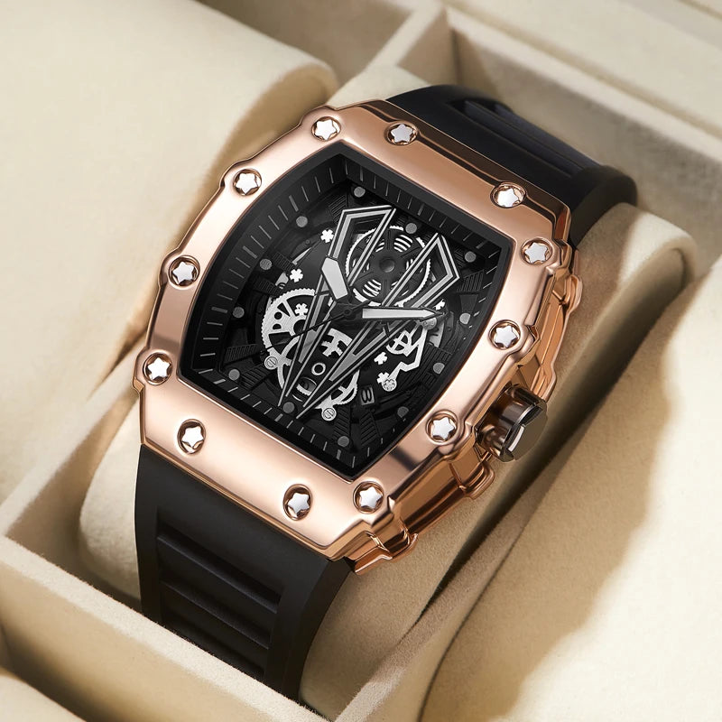 New Men's Watch Fashion Automatic Quartz Watch Waterproof Watch Sport Men's Silicone Watch Band Quartz Watch Best Gift