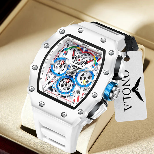 Montre à quartz de luxe ONOLA pour homme, bracelet en silicone, étanche, chronographe, livraison directe